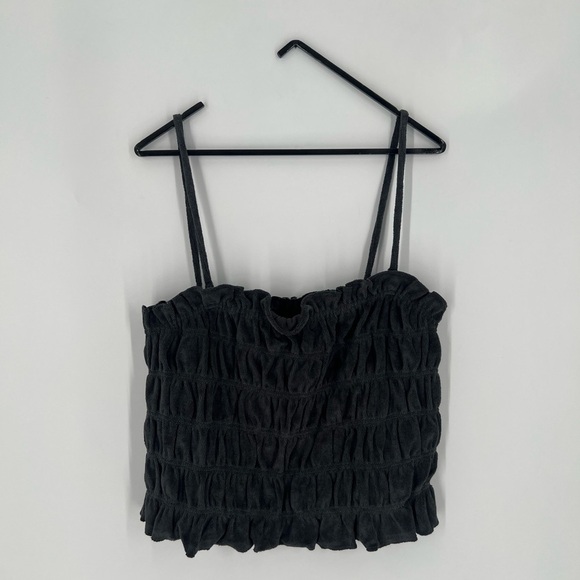 H&M Smocked Gathered Terry Fabric Spaghetti Strap Crop Top - Picture 1 of 6